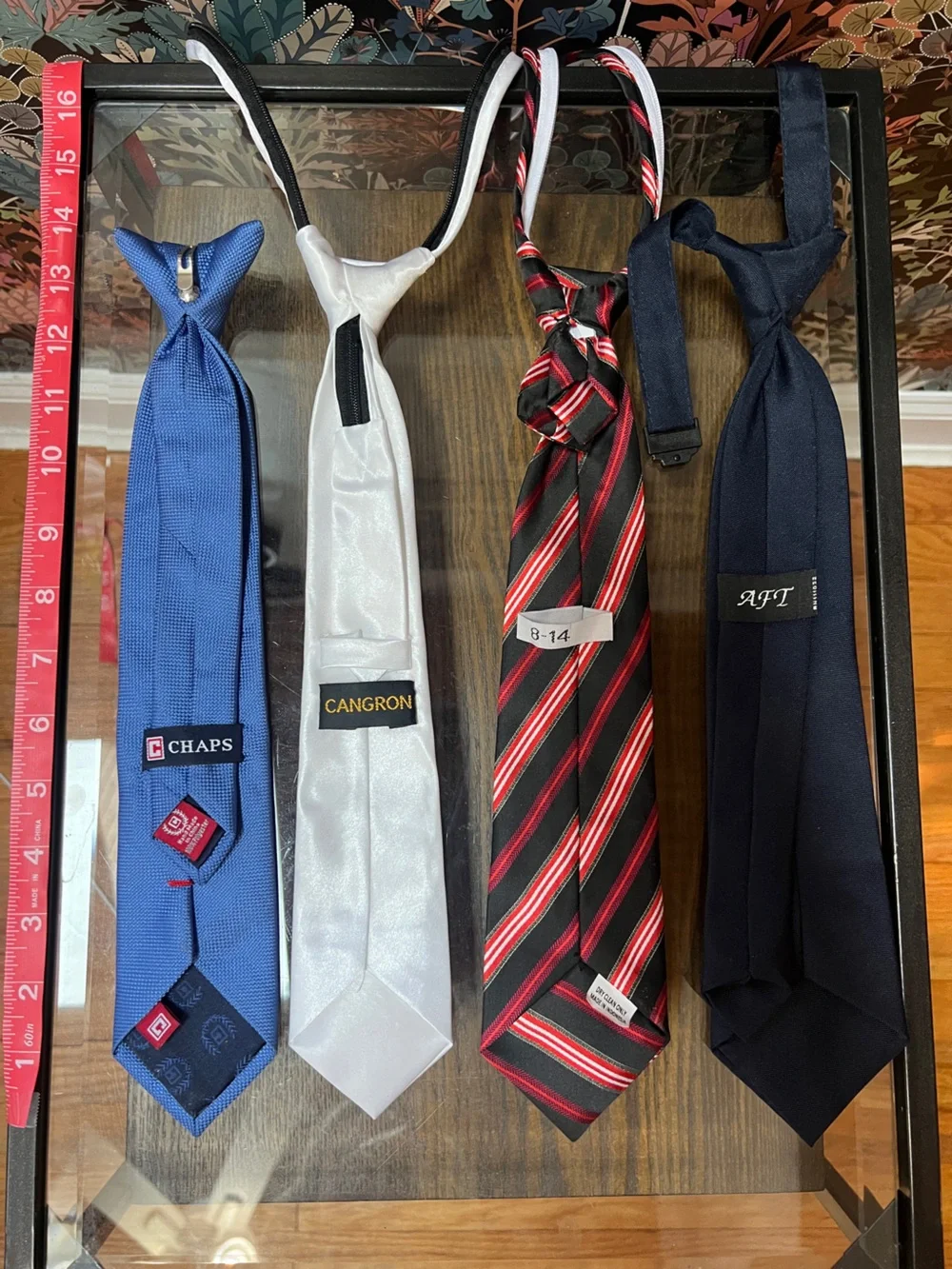 Set of Four Boys' Ties - Blue, White, Black-Red Stripe, Navy
